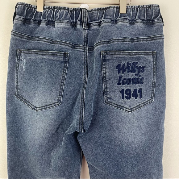 JEEP Dark Wash Denim High Waisted Embroidered Stitch Drawstring Waist Jeans - Picture 8 of 12